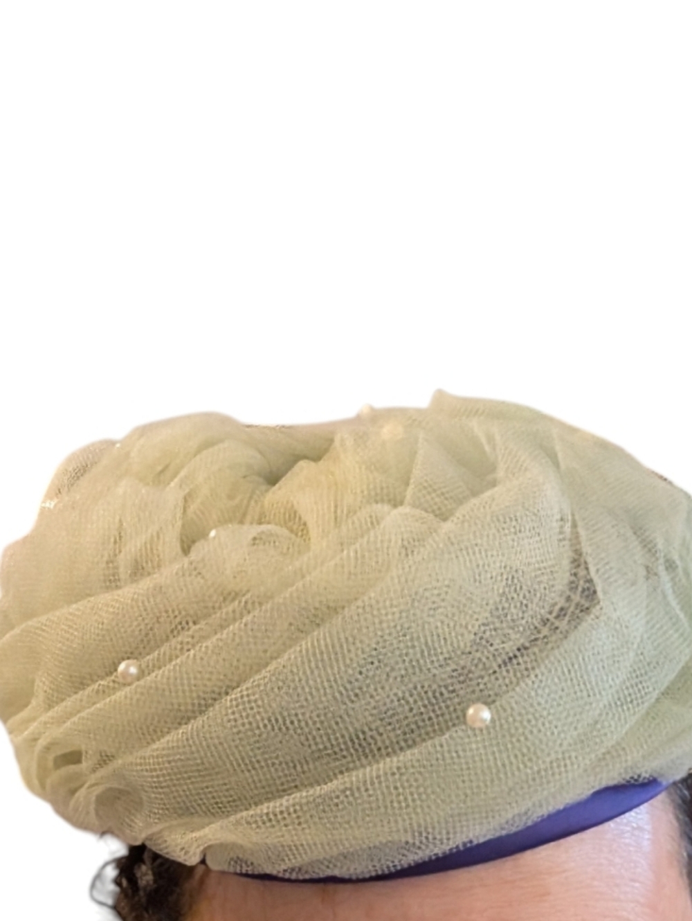 40s 50s vintage mint‎ green Hat pearl Mesh Net Church Spring Summer Hat Box - Picture 7 of 14
